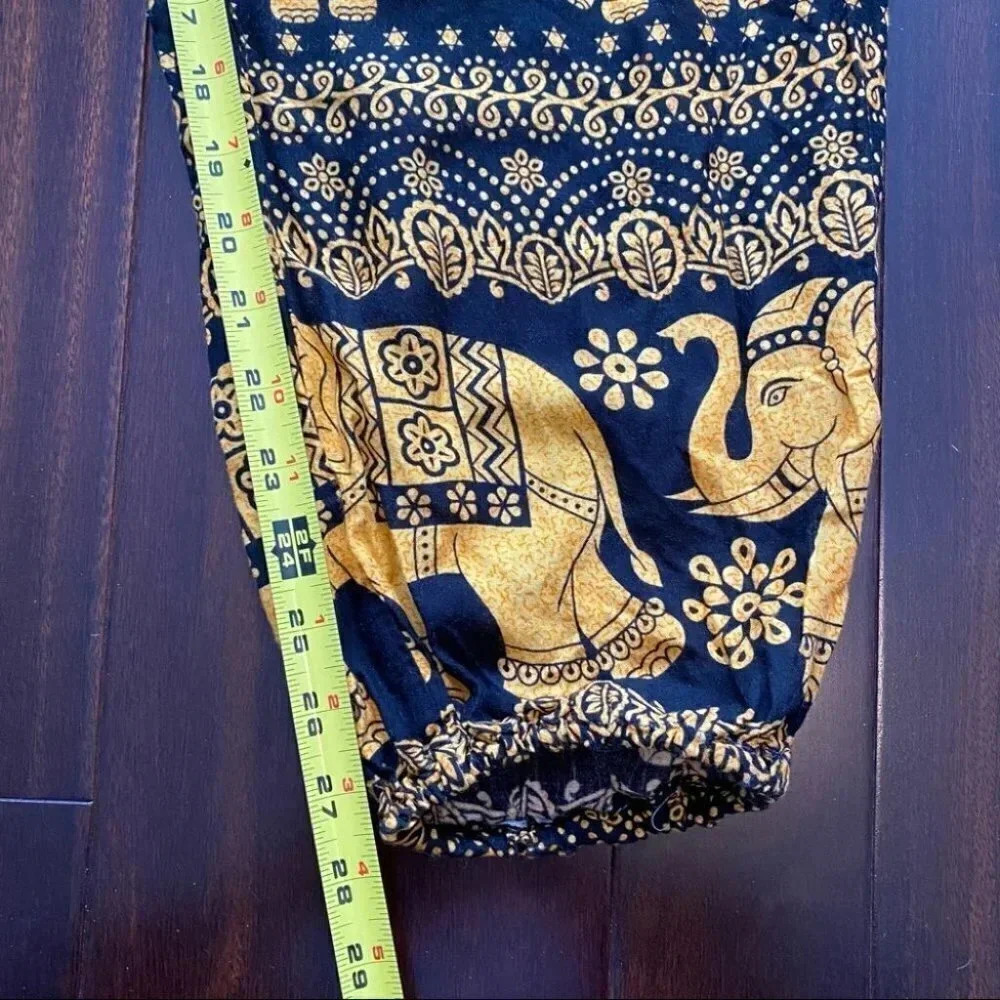 Black Gold Balloon Pants Flowy Draped Harem Joggers Elephant Print Size XS/S - Picture 14 of 15